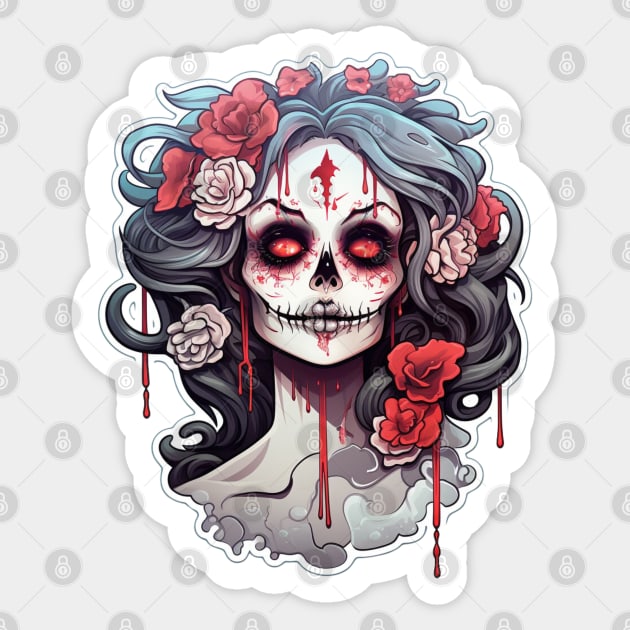 Muerta Calaca Calavera Day of the Dead Sticker by Nightarcade